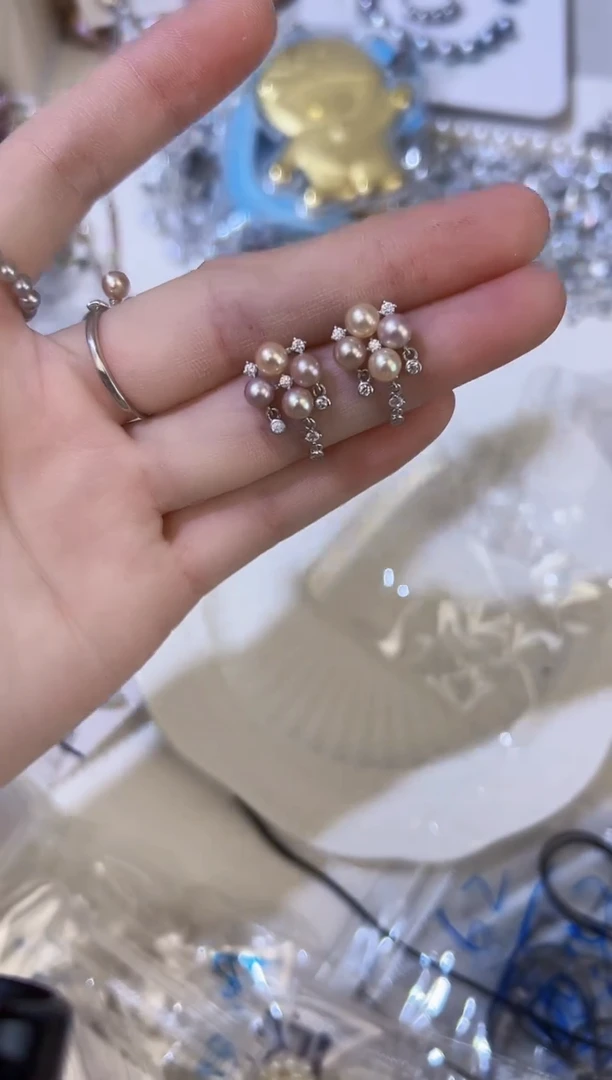 银S925镶嵌淡水珍珠耳饰A13