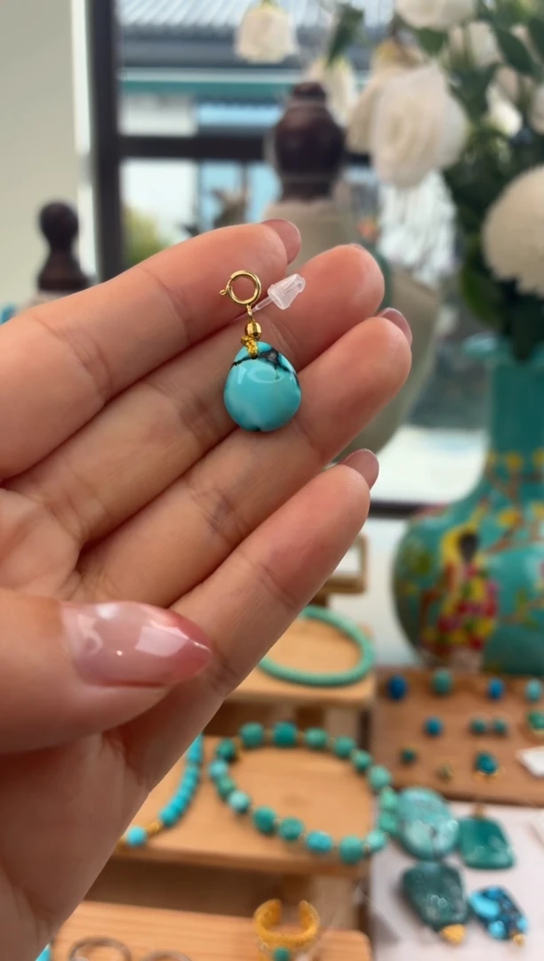 银S925镀金镶嵌绿松石吊坠(不含链)1