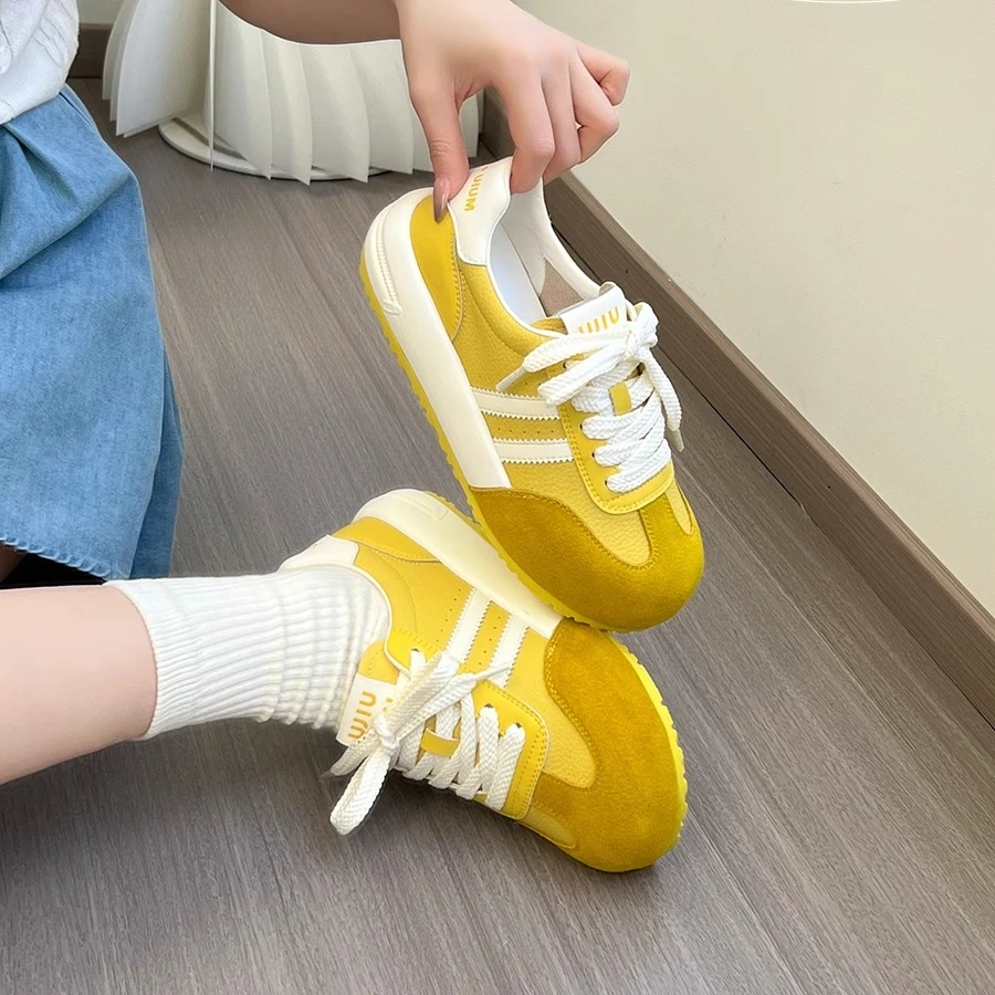 新款增高厚底德训鞋女款黄色兰色单鞋舒适轻便时尚百搭运动休闲鞋