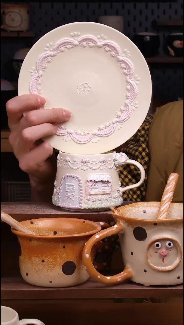 杯子景德镇可爱设计师款陶瓷（杯碟套组）