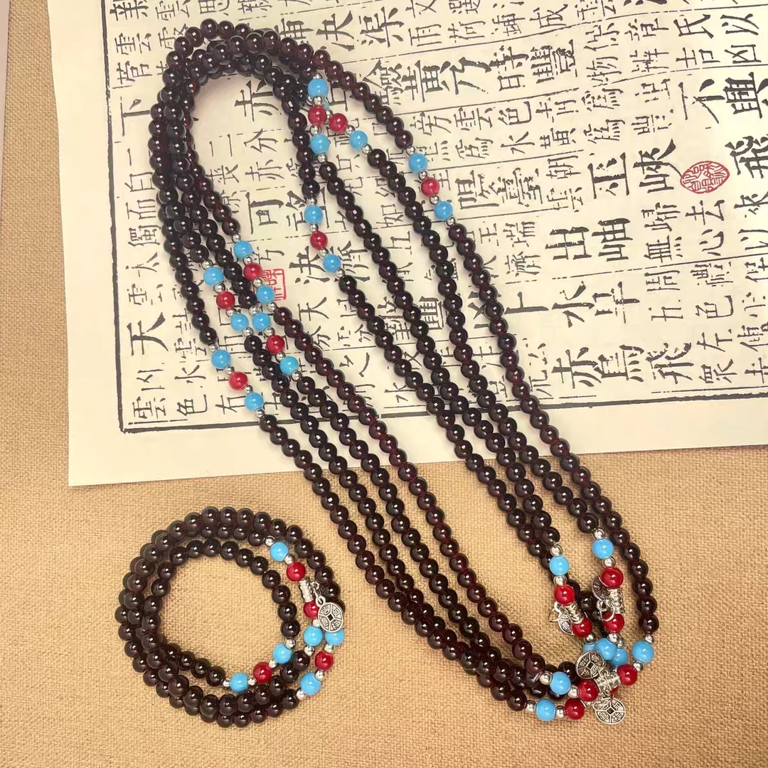 石榴石手串百搭民族风复古手工女款气质时尚简约