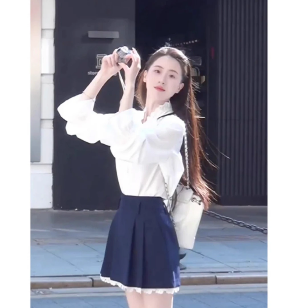 2025春季新款女装高级感白色衬衫连衣裙子小个子开春穿搭一整套装