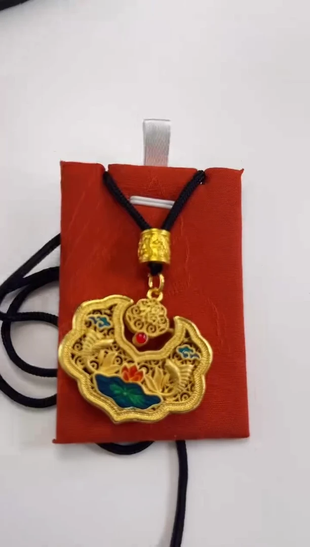 孤*珐琅仿花丝荷花镂空锁