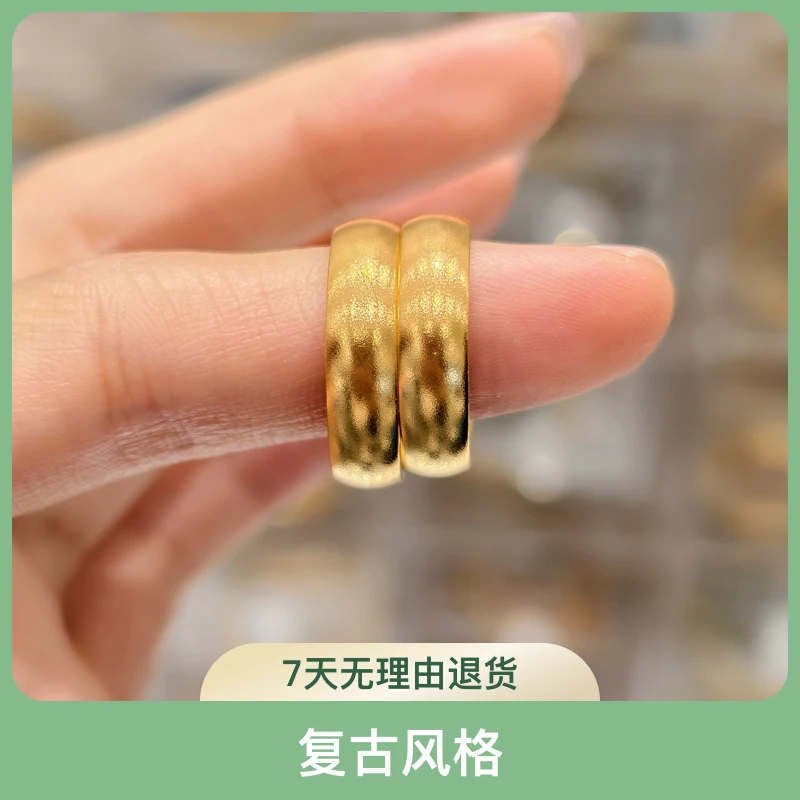 足银戒指 古法鼓面戒指百搭大方复古光面经典圈圈情侣素圈