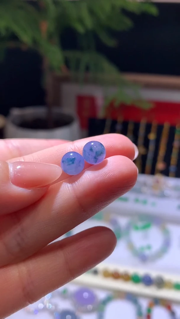 未镶嵌定制翡翠7.4薰衣草珠子两个