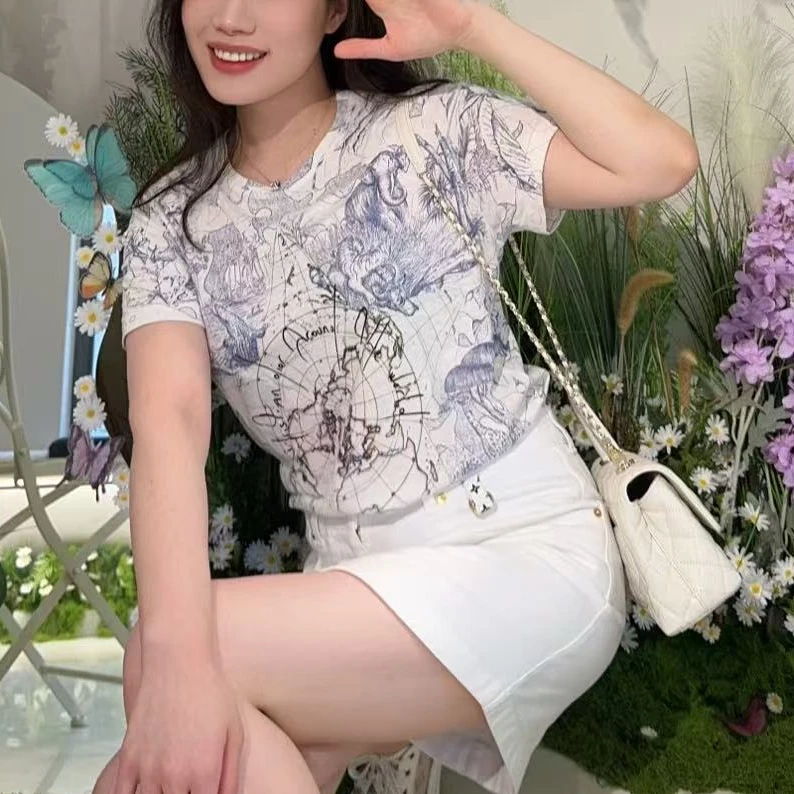 未使用 DIOR/迪奥 白色地图动物园短袖T恤