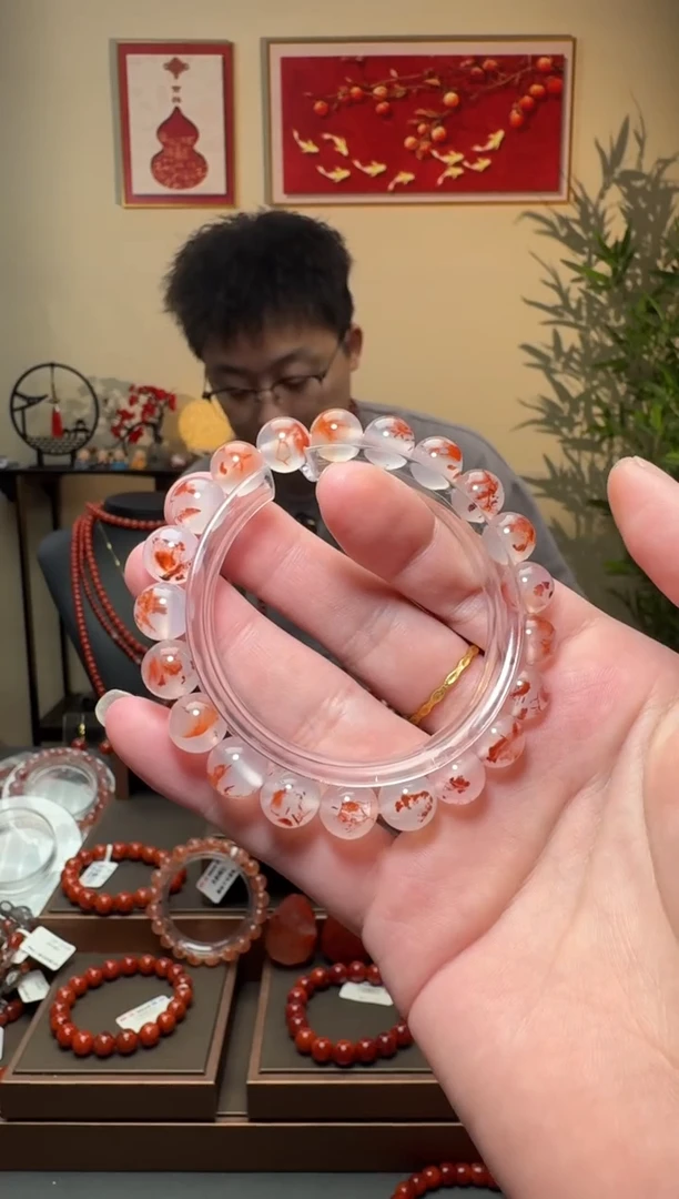 南红玛瑙高冰晴底锦鲤草花手串9mm未镶嵌