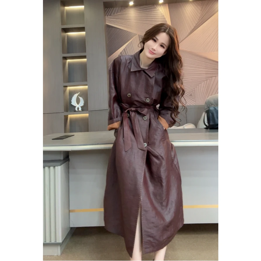 【香云纱长风衣】TSY8602新中式复古时尚女款120cm 350g