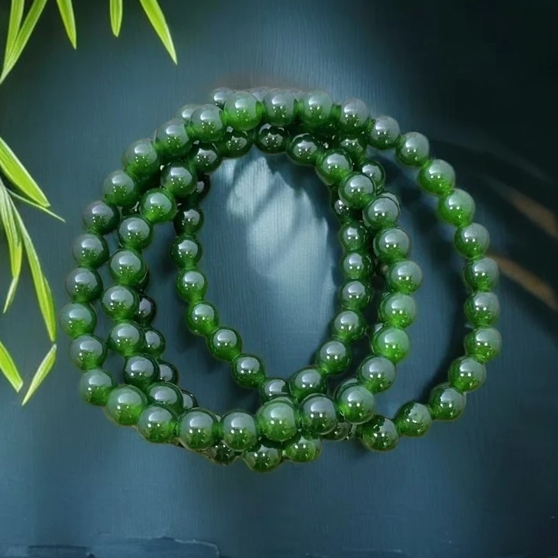 【恩鉴珠宝】天然玉石 110 老油菜绿 108颗8mm