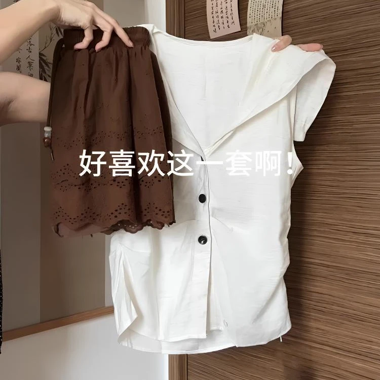 2025新款老钱风女式衣服海军领收腰马甲上衣复古镂空半身裙两件套