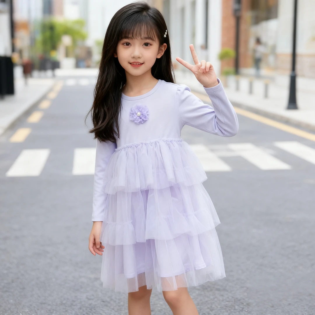 2025女童纱裙秋冬连衣裙长袖甜美生日裙儿童度假蛋糕仙女裙公主裙