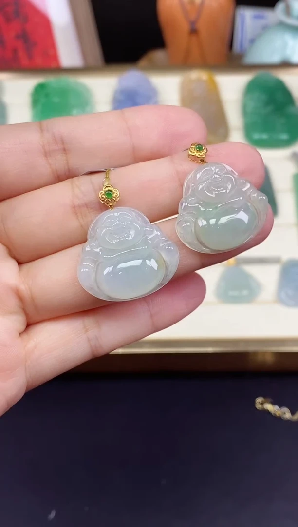 吊坠(不含链)18K金镶嵌翡翠佛公18K金扣多样性发其一@@CMT1583-1