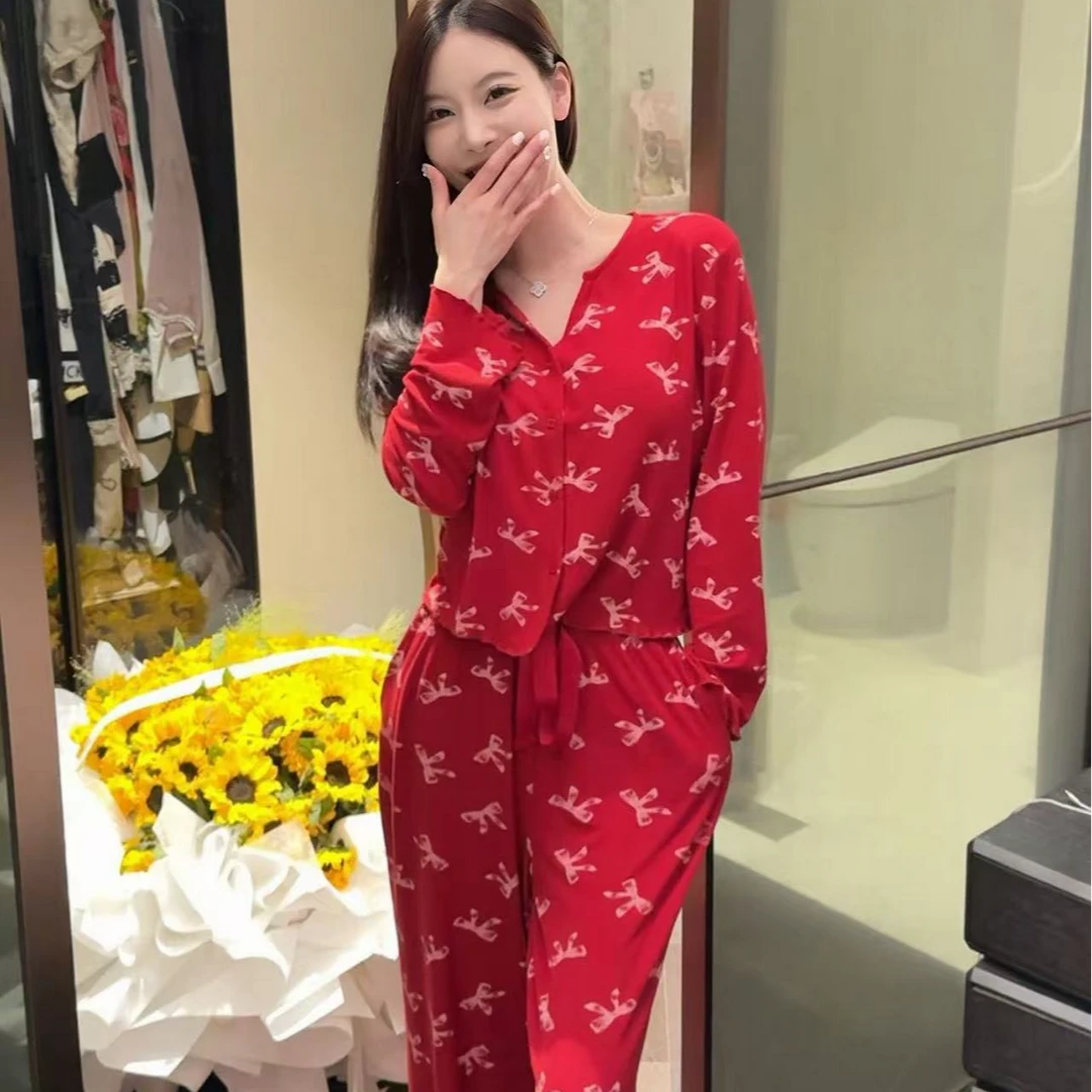 SIEOYJIEA/私迹大榕家四喜【柏林日记红色长袖】女款四季款时尚睡衣