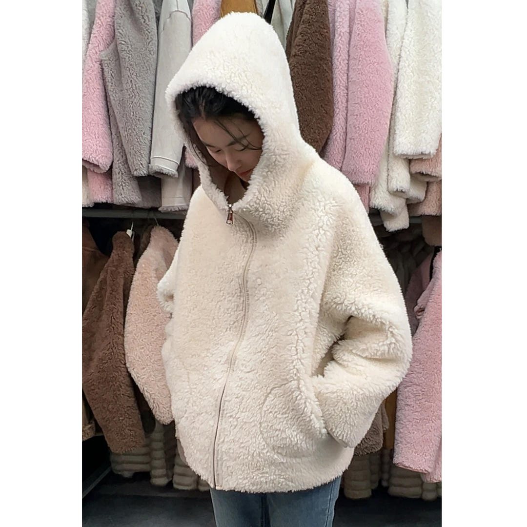 海宁新款100%羊毛外套连帽女常规双面款时尚保暖气质百搭宽松2590