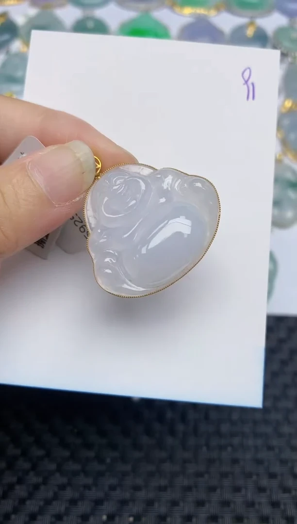 翡翠18K金镶嵌颈饰天然A货翡翠 91