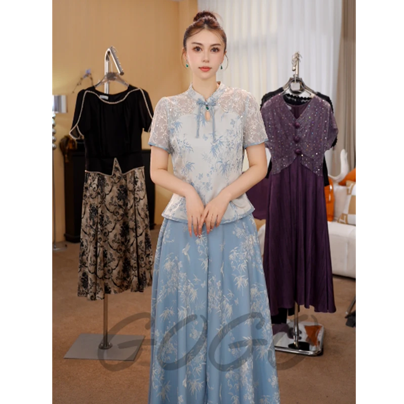 G6869新中式国风套装连衣裙2025新款女夏季高端改良旗袍两件套