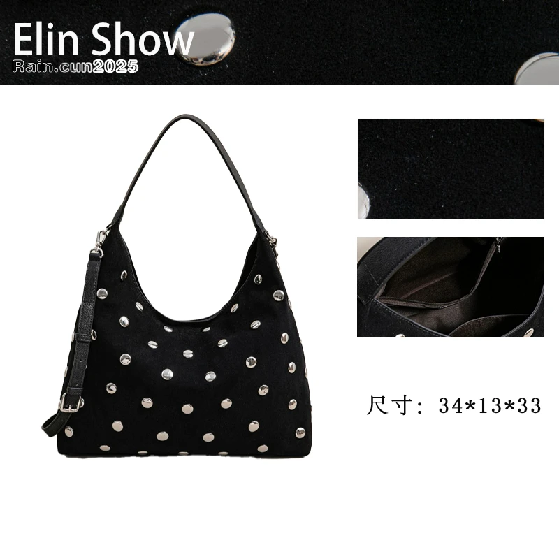 【ElinShow】2025年秋冬新款女包时尚设计单肩包SK-63095-黑色