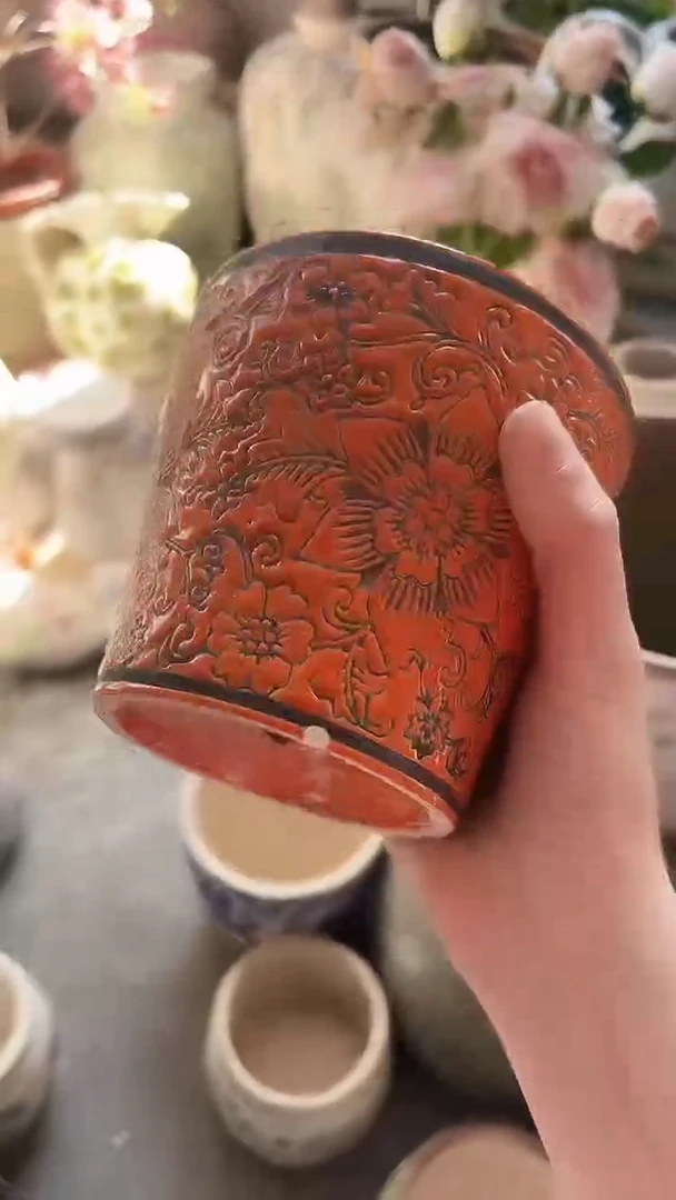 【闪购商品】陶瓷微瑕有孔花盆高11.5cm内口11cm