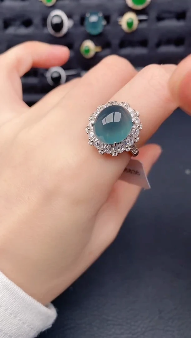 银S925镶嵌戒指翡翠天然a货翡翠496