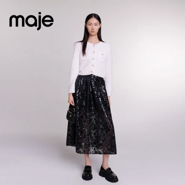 出游穿搭|Maje秋冬新款女装长款针织半身裙MFPJU01183