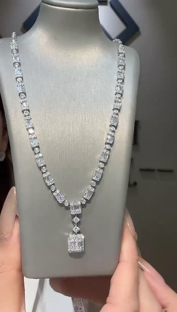 项链18K金镶嵌钻石N850002 Y字方糖钻石项链 多样性