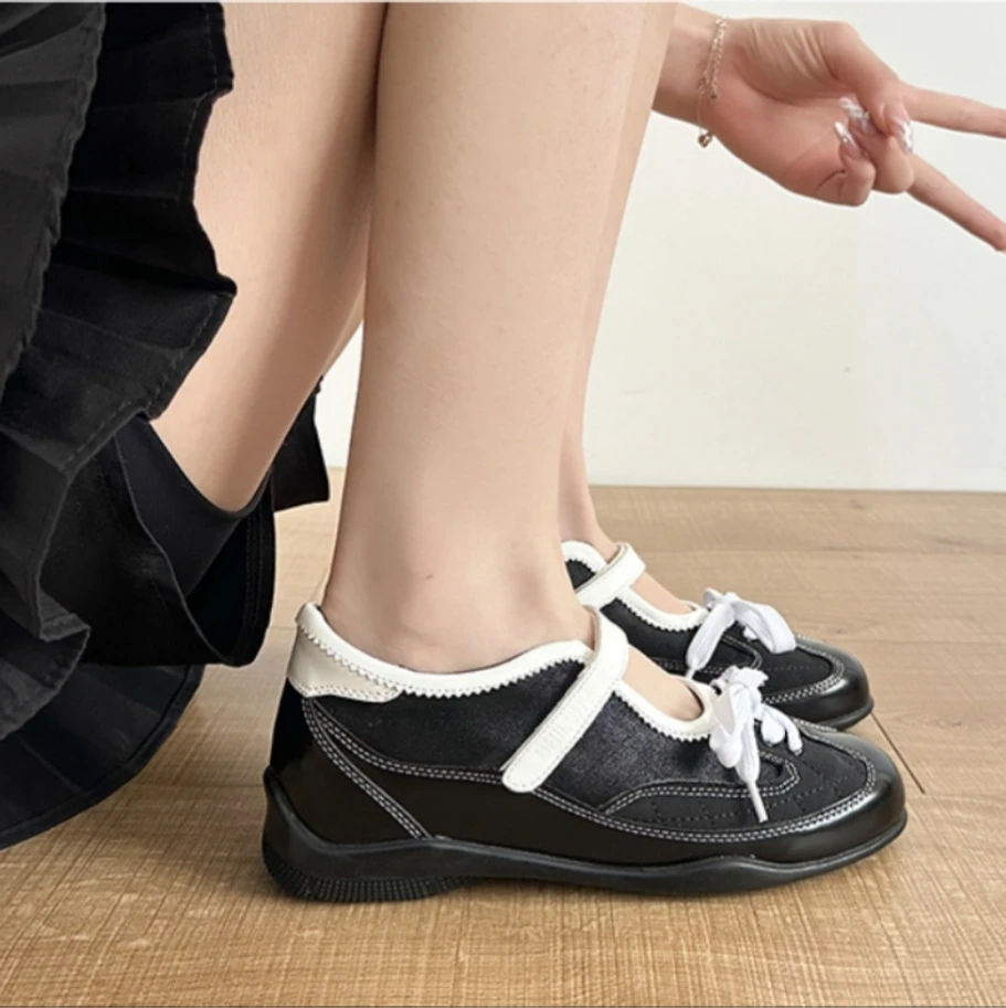 复古6公分时尚百搭芭蕾舞鞋女春季新款休闲运动小皮鞋玛丽珍鞋女