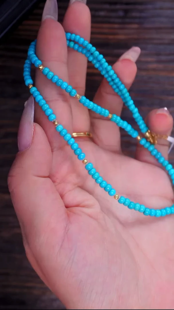 18K金镶嵌绿松石项链3.6m多样性发货一件