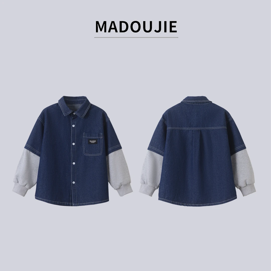 麻豆街【假两件牛仔外套】2025春秋童装新款儿童休闲牛寨外套MD10