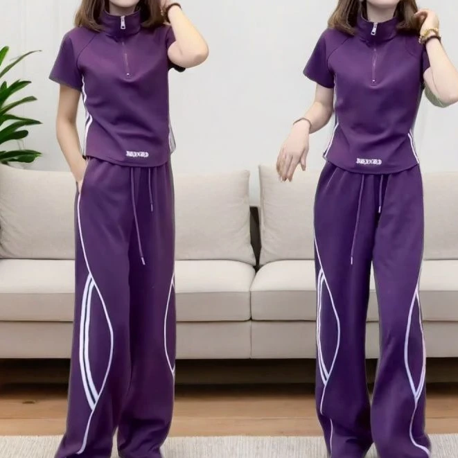 时髦网红泰式休闲运动套装高智淡人风牛仔风小香风显瘦洋气减龄