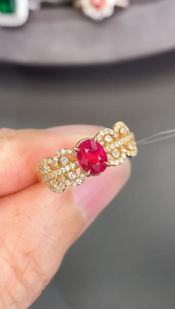 戒指18K金镶嵌红宝石【闪购】1.015ct/缅甸鸽血红/七天鉴赏