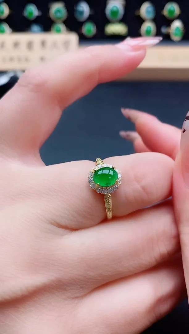 银S925镶嵌戒指翡翠1