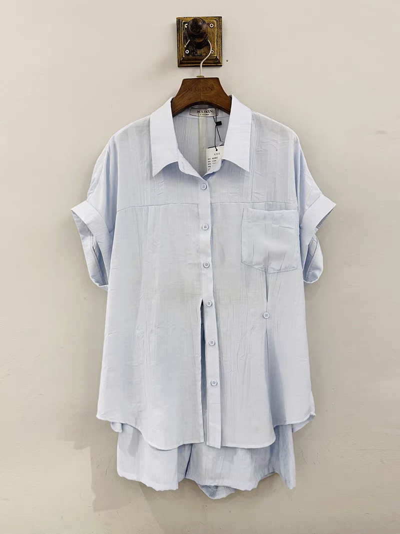 TZKFS26A麦寻2025夏时尚气质显瘦衬衣松紧短裤两件套休闲舒适女