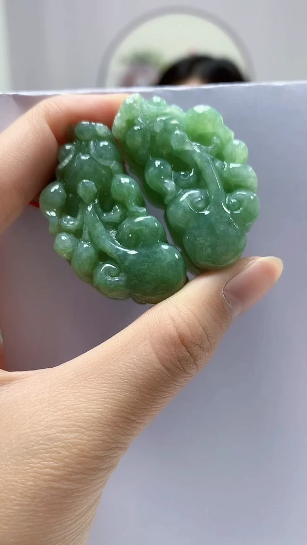 【闪购商品】定制翡翠未镶嵌4852zm-毛货一对貔貅23