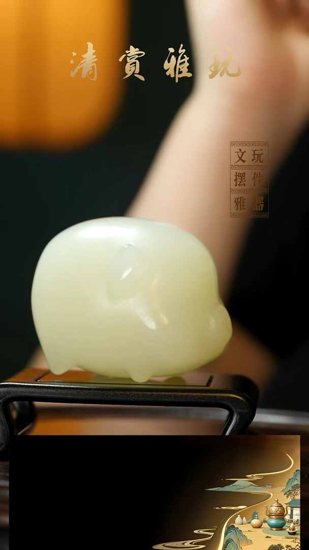 玉《福猪》手把件摆件