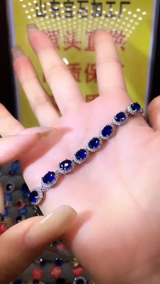 蓝宝石手链银S925镶嵌......