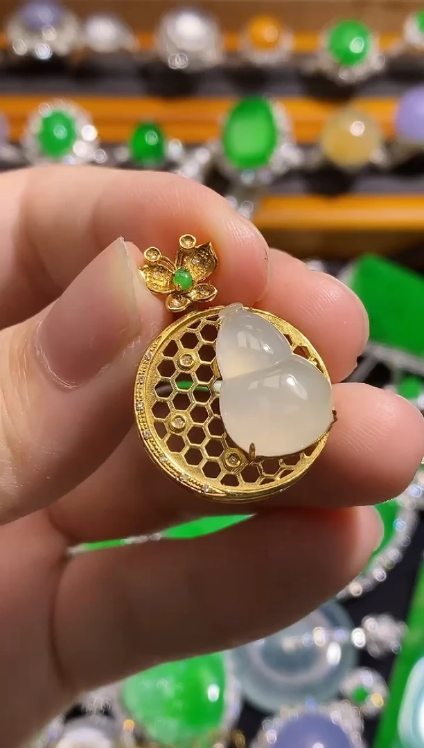 翡翠18K金镶嵌吊坠(不含链)翡翠