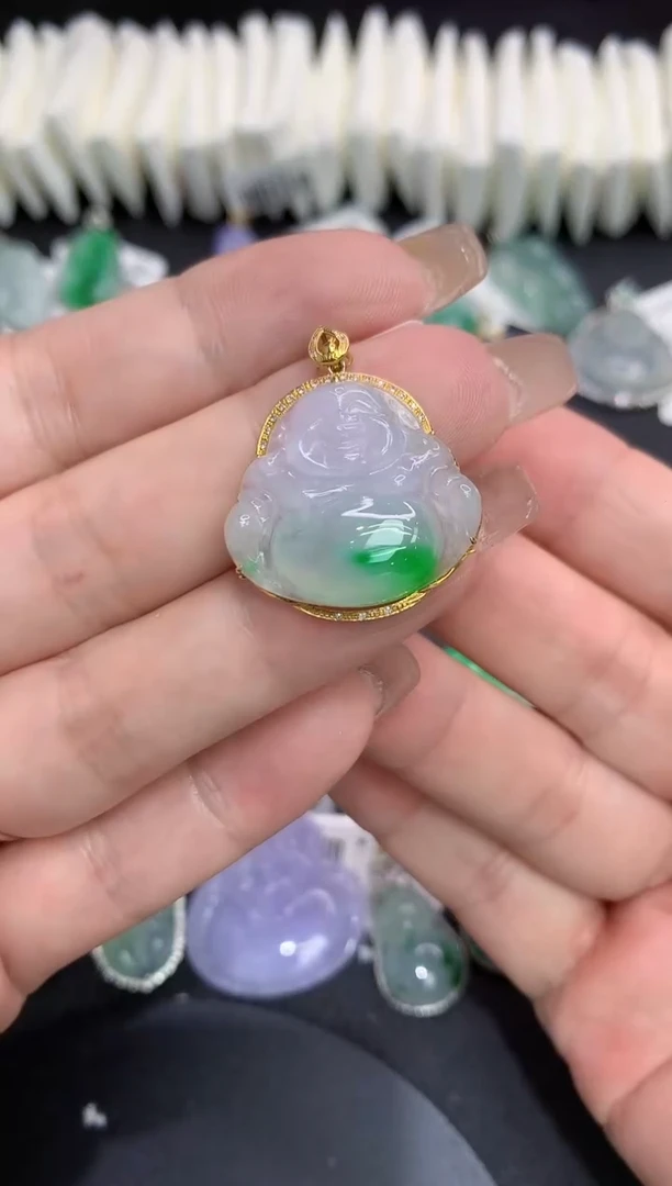 吊坠(不含链)18K金镶嵌翡翠111