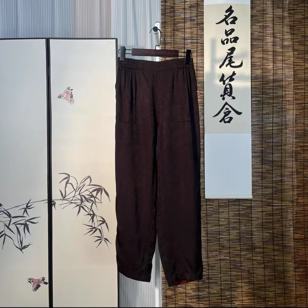 百搭时尚显瘦洋气定制款单层两面穿女士提花宽松小脚休闲裤808