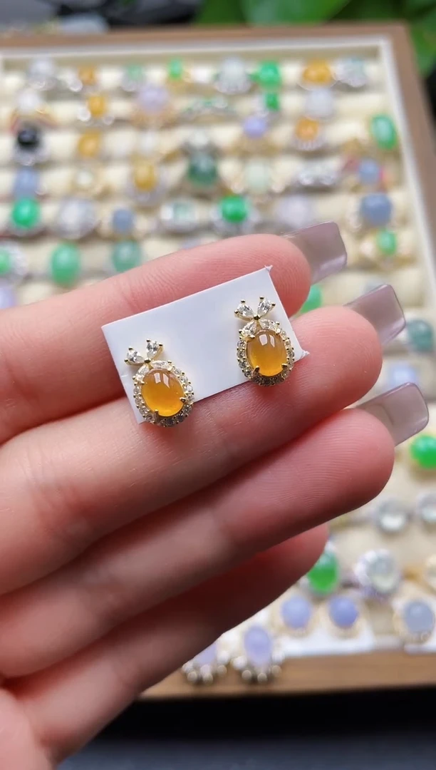 银S925镶嵌翡翠耳饰110