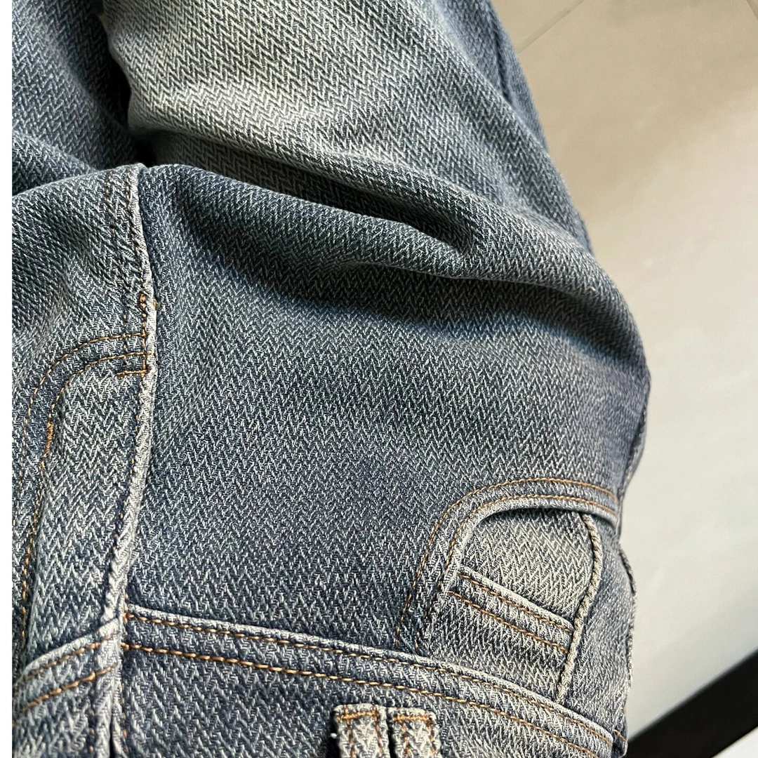 7051--高腰直筒麦穗牛仔裤女大码胖mm新款遮胯显瘦宽松阔腿外穿