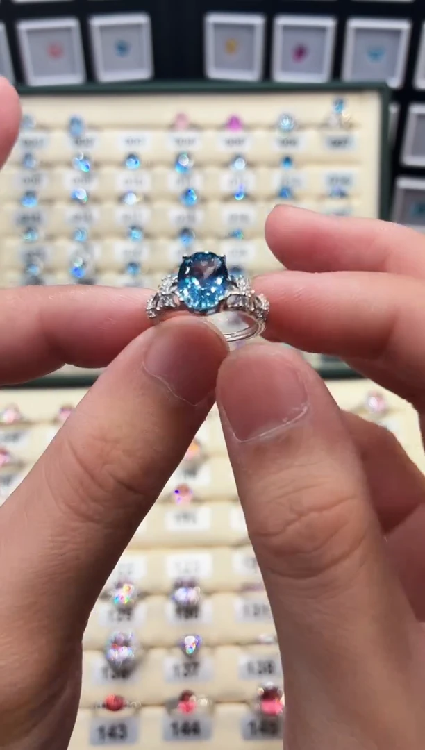 银S925镶嵌戒指海蓝宝石111