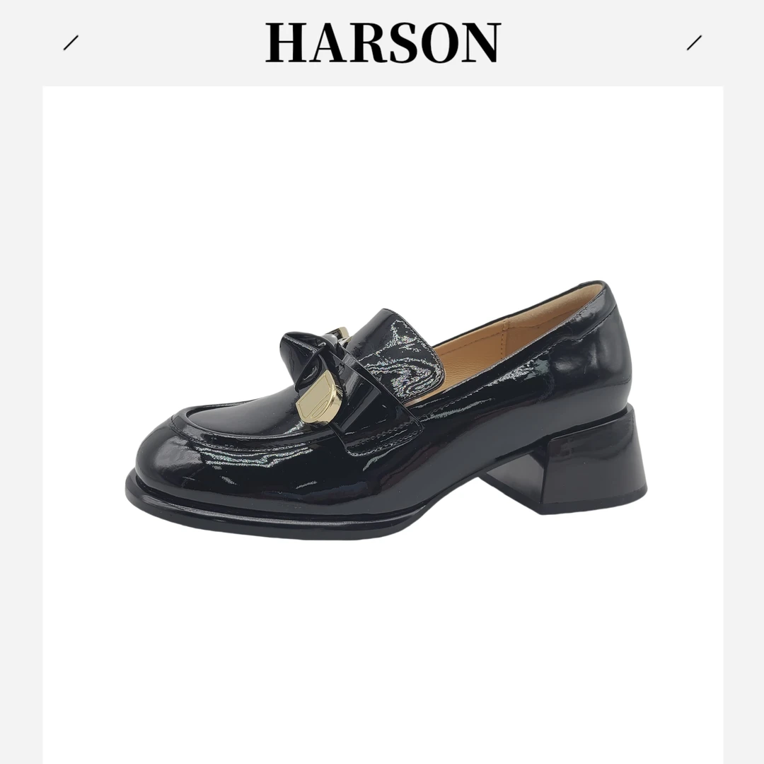 Harson/哈森乐福鞋透气秋季套筒单鞋方头复古厚底百搭时尚220139
