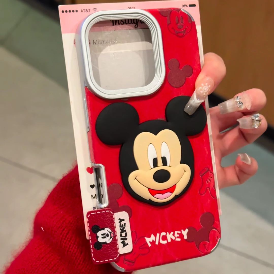 新年红立体米奇标签适用苹果16promax雪山纹手机壳华为vivo小米15