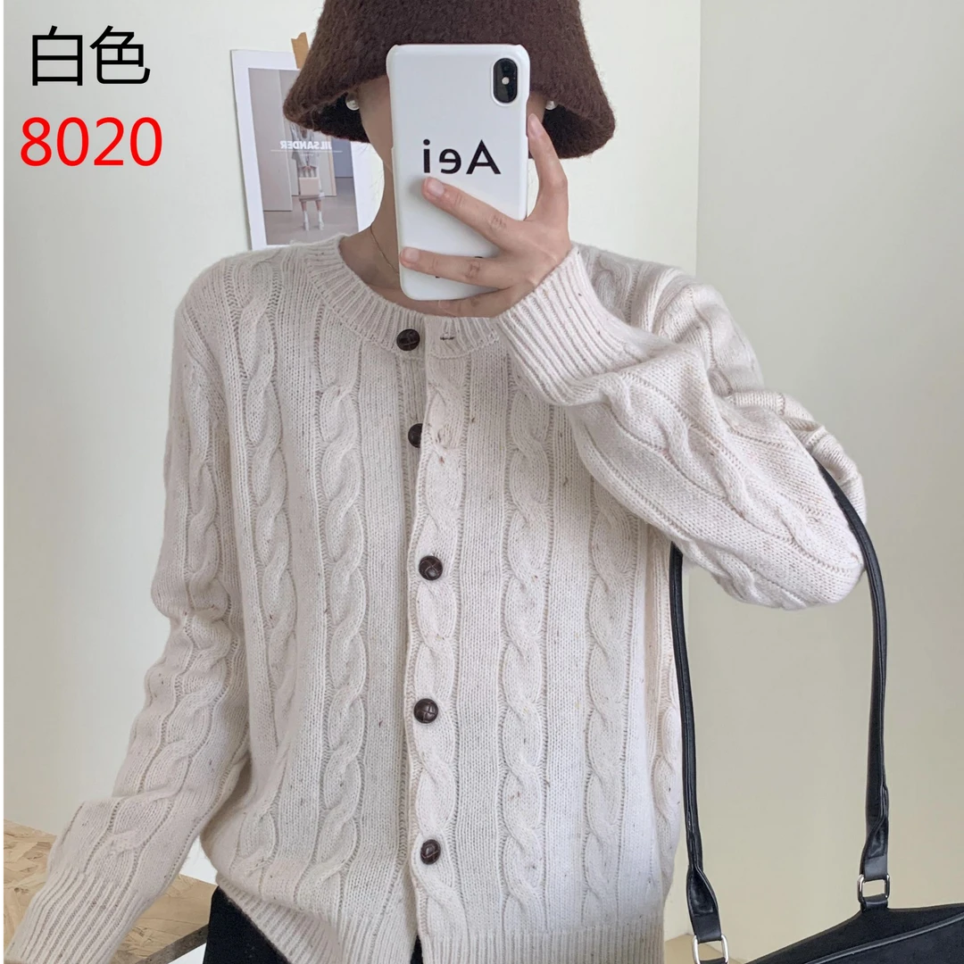 erchun/尔纯8020全毛点子纱女士春款时尚百搭长袖韩版羊毛开衫