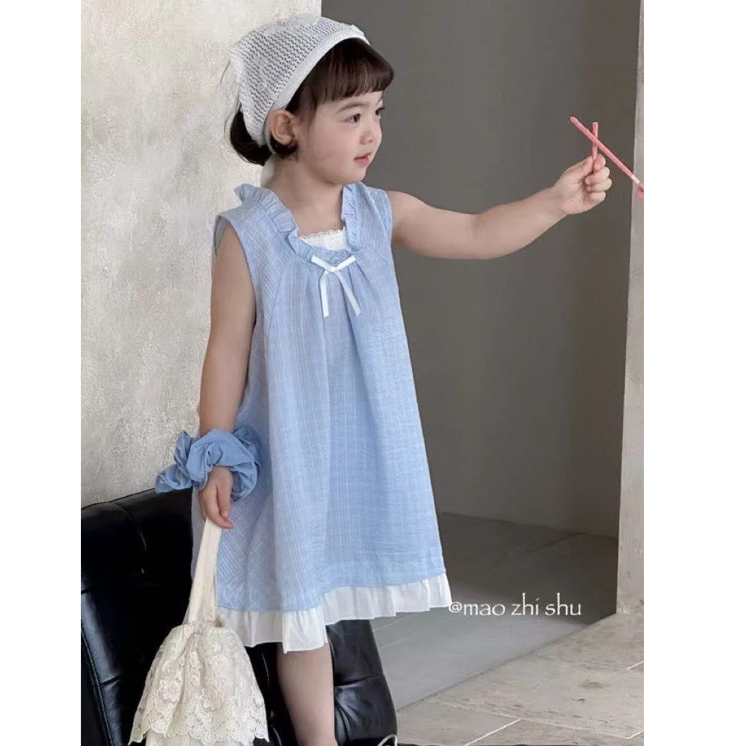 MZS夏季蓝色无袖长裙女童