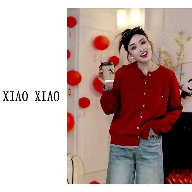 【XIAOXIAO】大码女装时尚气质百搭简约百搭韩系撞色针织开衫XX082