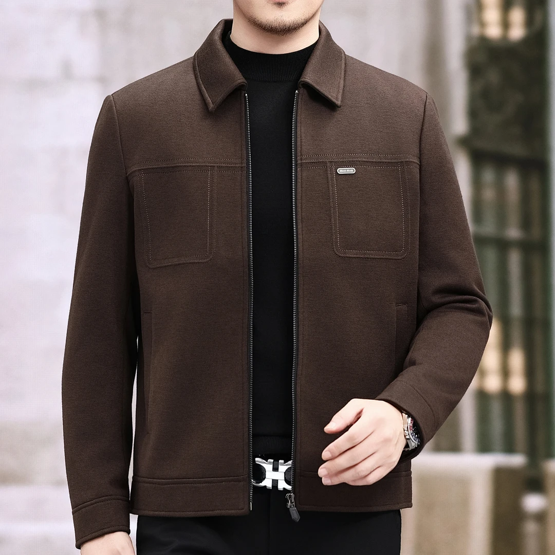 2025毛呢夹克男士翻领秋季时尚羊毛针织短款休闲外套工装潮流茄克