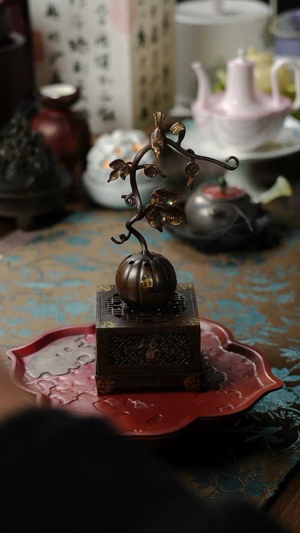 【闪购商品】铜点金苏窗香薰炉香炉中式摆件福瓜