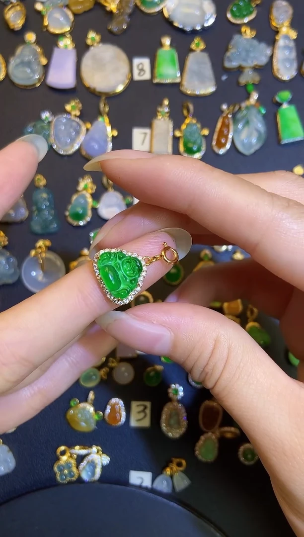 吊坠(不含链)银S925镶嵌翡翠天然A货翡翠