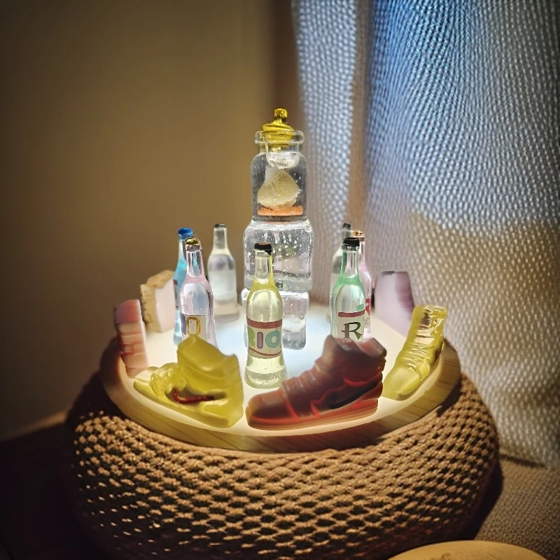 新款DIY三色小夜灯小瓶子食玩立体摆件手工创意发光